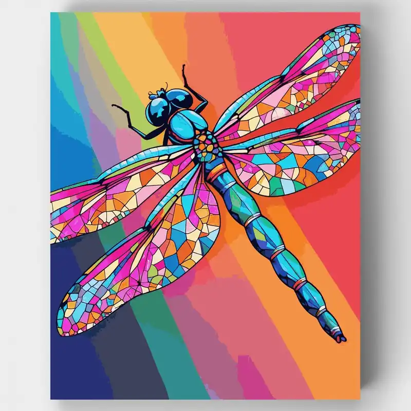 Descuento Kit de Pintar por Números Libélula Mosaico Vibrante - Lienzo Enrollado / 24 Colores