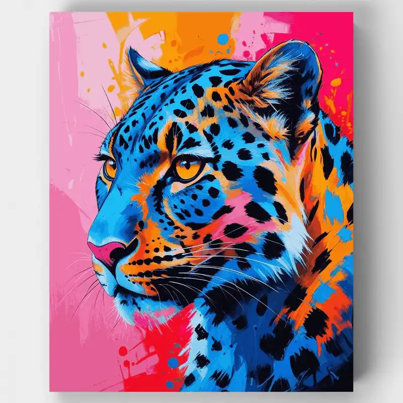 Solo Por Tiempo Limitado Leopardo Pop Art Vibrante - Kit de pintar por números - Lienzo Enrollado / 24 Colores