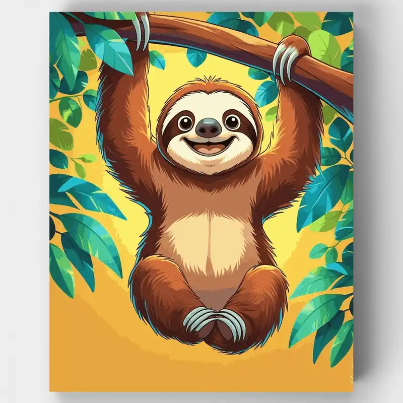 Popular Perezoso Feliz Colgando de una Rama - Kit de pintar por números - Lienzo Enrollado / 24 Colores