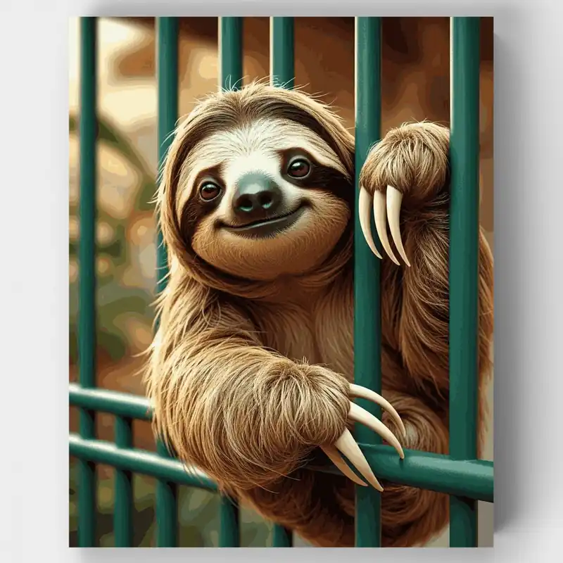 Precio Económico Adorable Perezoso Detrás de las Rejas - Kit de pintar por números - Lienzo Enrollado / 24 Colores