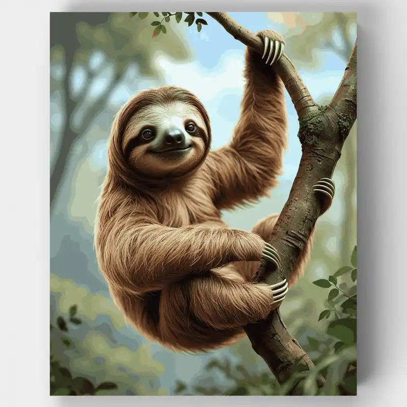 Más Vendido Perezoso Sonriente en el Dosel de la Selva - Kit de pintar por números - Lienzo Enrollado / 24 Colores