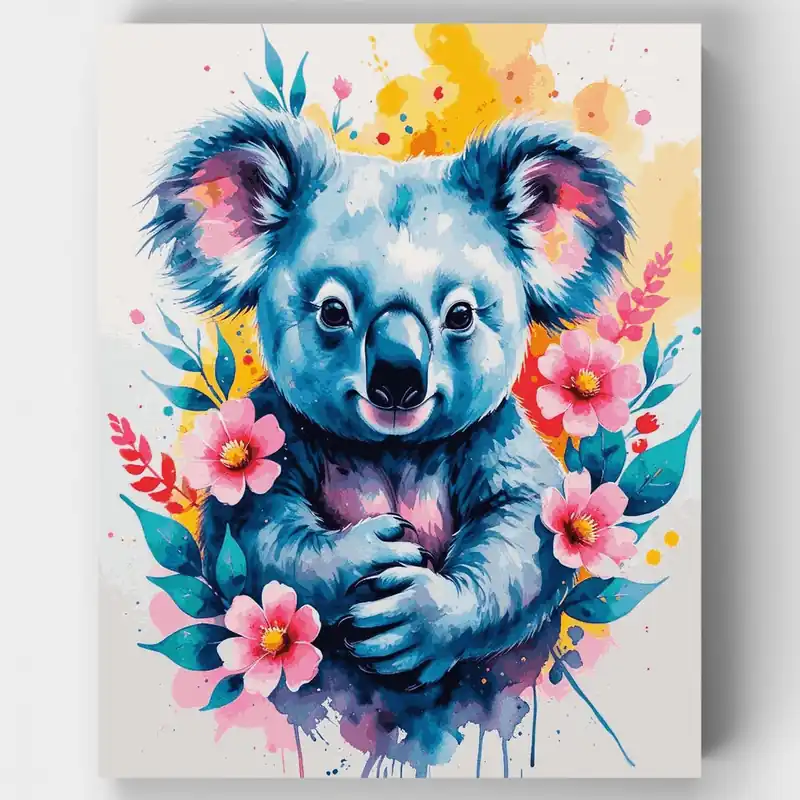 Koala Vibrante con Flores - Kit de Pintar por Números - Lienzo Enrollado / 24 Colores Oferta De Temporada
