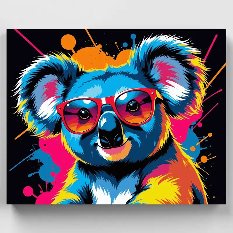 Koala Vibrante con Gafas de Sol - Kit de Pintar por Números - Lienzo Enrollado / 24 Colores Última Versión