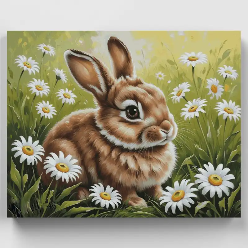 Conejito Adorable en Pradera de Margaritas - Kit de pintar por números - Lienzo Enrollado / 24 Colores Pedido Al Por Mayor