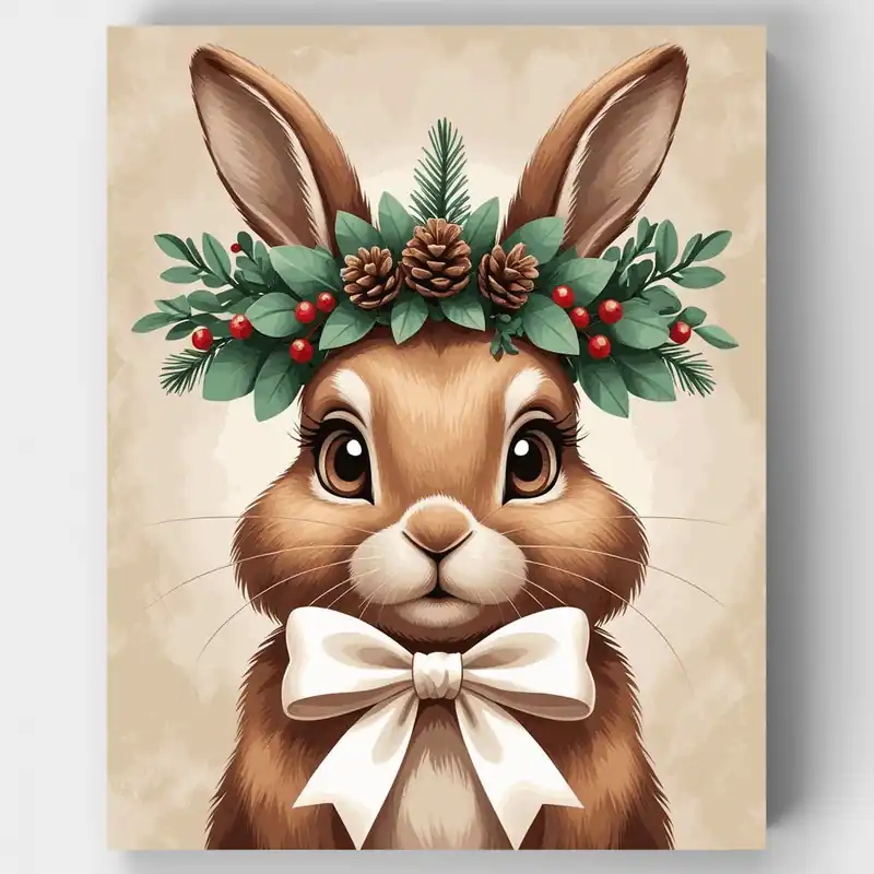 Súper Precio Conejito Navideño Festivo - Kit de pintar por números - Lienzo Enrollado / 24 Colores