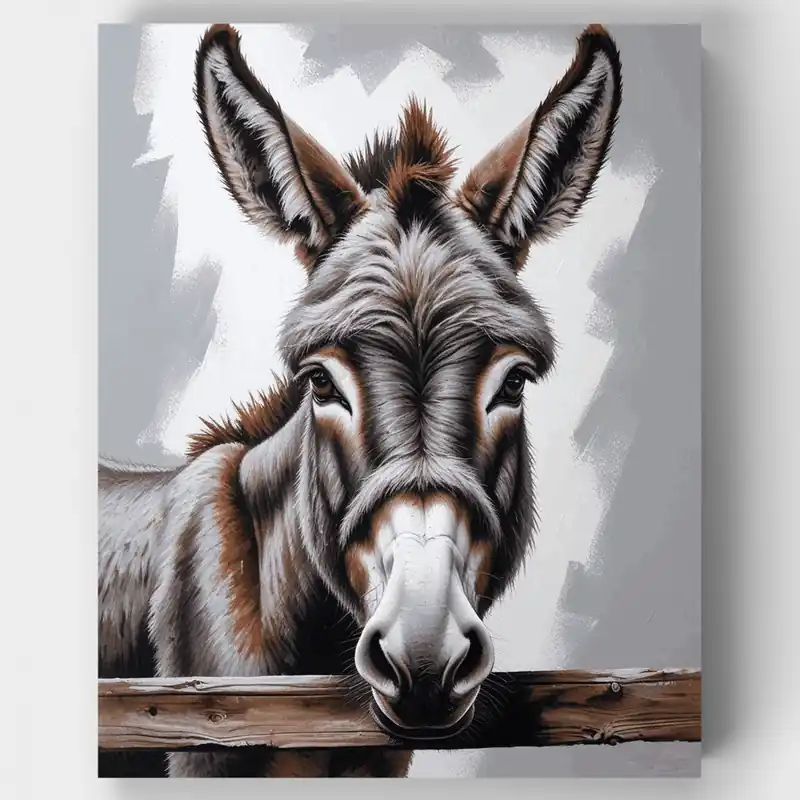Retrato Expresivo de Burro - Kit de Pintar por Números - Lienzo Enrollado / 24 Colores Marca Reconocida