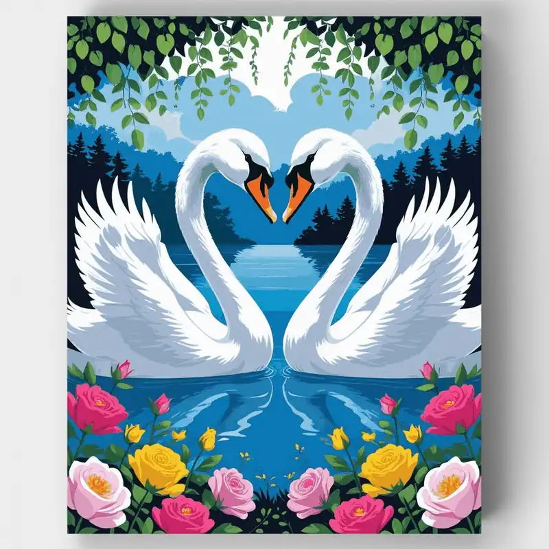 Exclusivo Dos Cisnes Enamorados - Kit de pintar por números - Lienzo Enrollado / 24 Colores