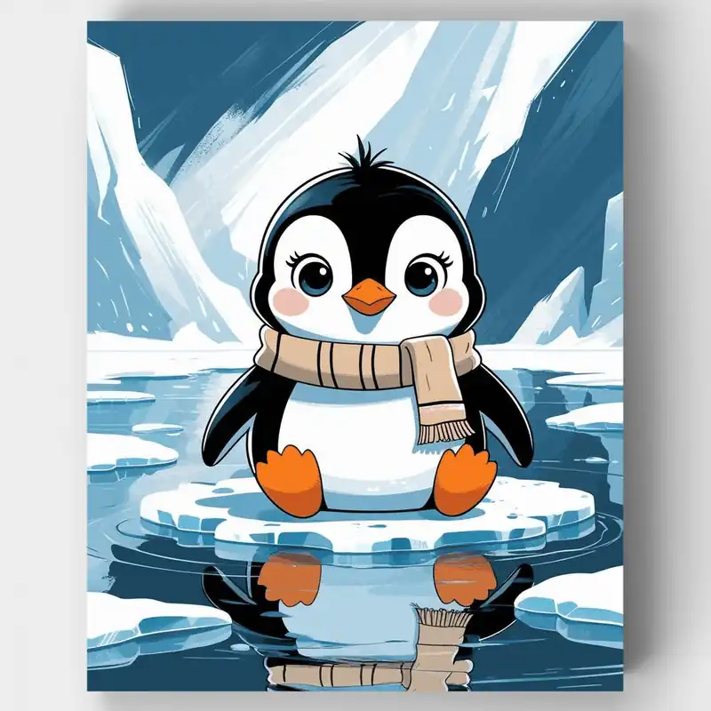 Stock Limitado Pingüino Lindo sobre Hielo - Kit de pintar por números - Lienzo Enrollado / 24 Colores