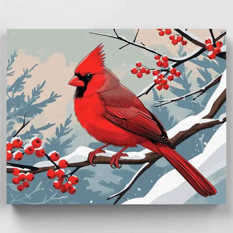 Cardenal Invernal en Rama Nevada - Kit de Pintar por Números - Lienzo Enrollado / 24 Colores Auténtico