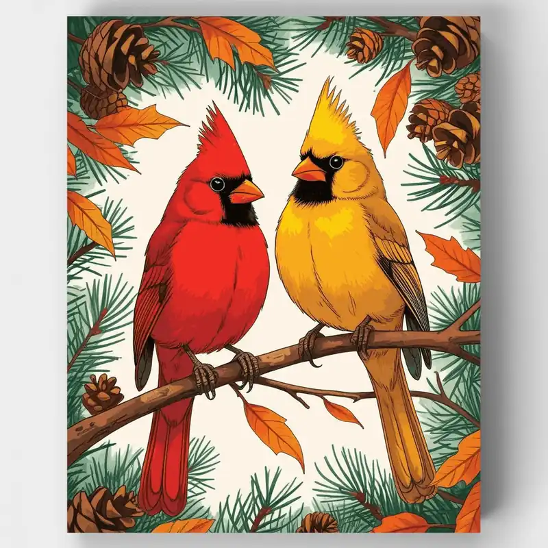 Cardenales en Rama - Kit de pintar por números - Lienzo Enrollado / 24 Colores Comprar En Línea