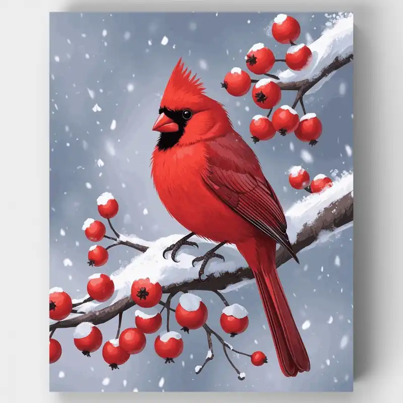 Marca Reconocida Cardenal en Invierno - Kit de pintar por números - Lienzo Enrollado / 24 Colores