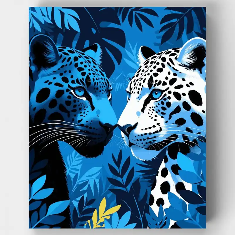 Leopardos Azules en Paraíso Tropical - Kit de pintar por números - Lienzo Enrollado / 24 Colores Solo Hoy