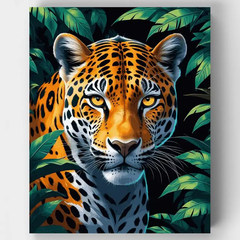 Jaguar en Follaje de la Jungla - Kit de pintar por números - Lienzo Enrollado / 24 Colores Precio Bajo