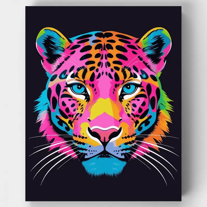 Leopardo Neón Vibrante - Kit de pintar por números - Lienzo Enrollado / 24 Colores Hecho A Mano