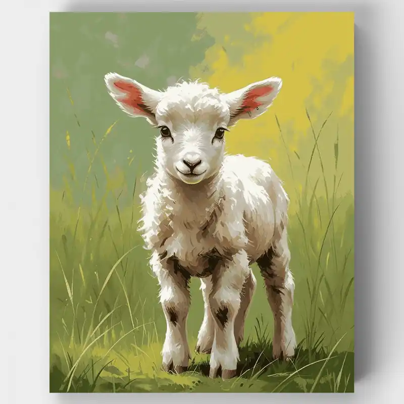 Adorable Cordero de Primavera - Kit de pintar por números - Lienzo Enrollado / 24 Colores Disponible Ahora