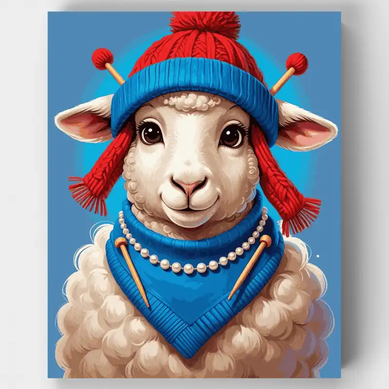 Devolución Gratuita Adorable Oveja con Gorro de Invierno - Kit de pintar por números - Lienzo Enrollado / 24 Colores