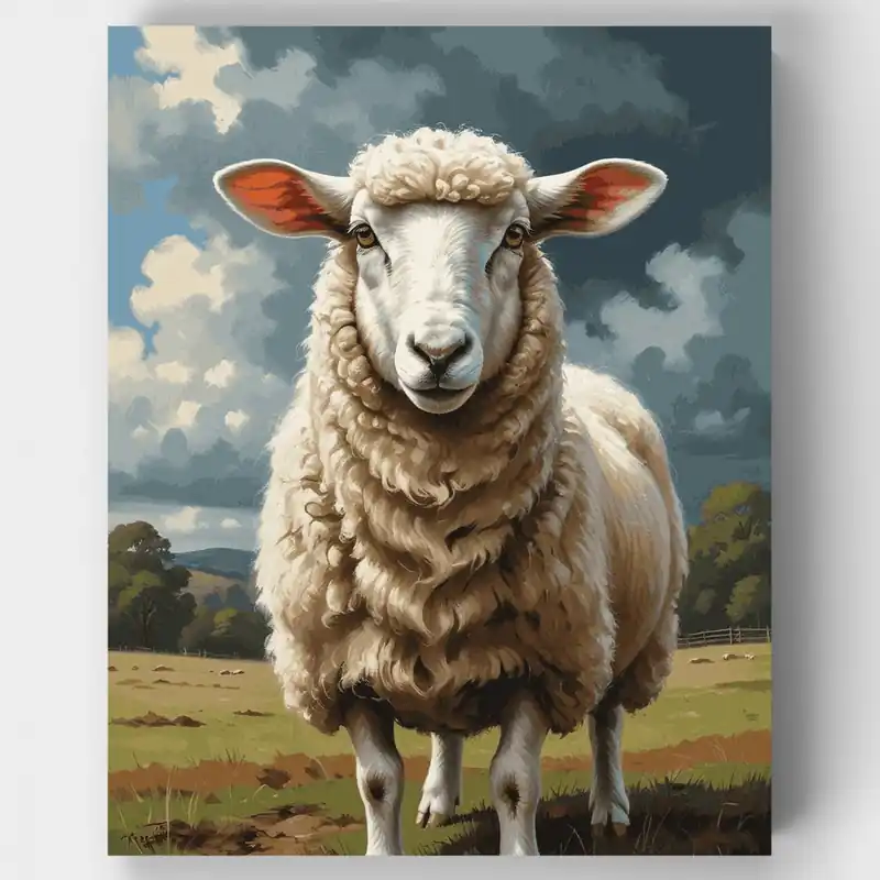 Devolución Gratuita Oveja Esponjosa en Prado Pastoral - Kit de pintar por números - Lienzo Enrollado / 24 Colores