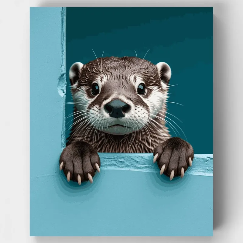 Precio Económico Kit de pintar por números Nutria Curiosa Asomándose - Lienzo Enrollado / 24 Colores