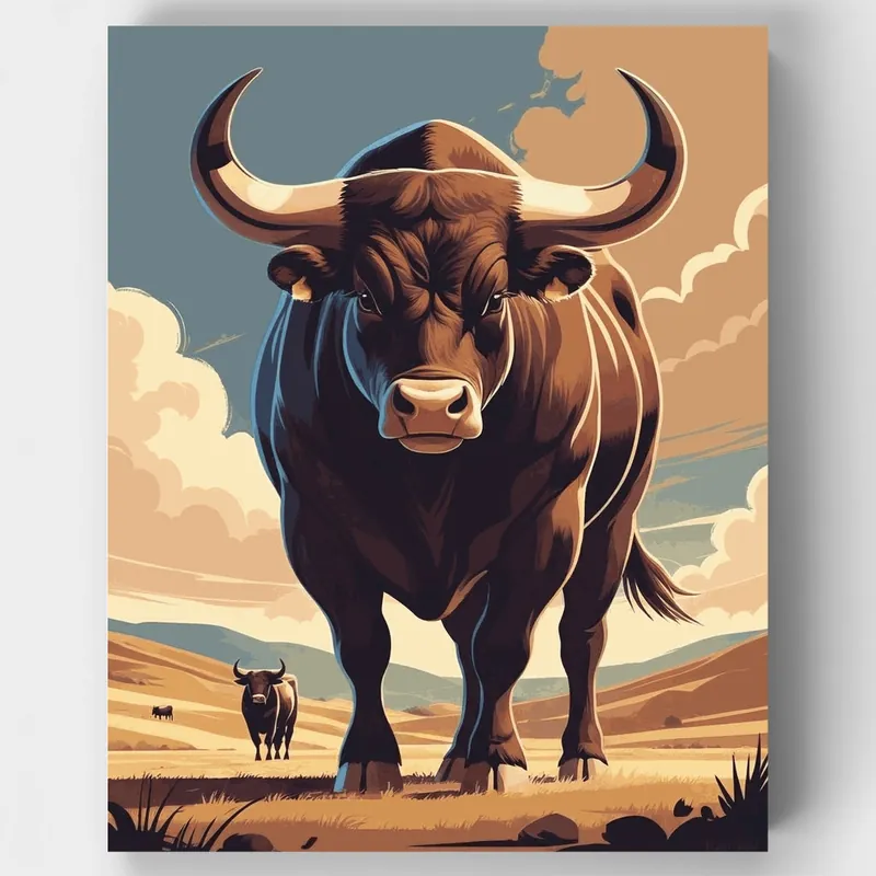 Toro Majestuoso - Kit de pintar por números - Lienzo Enrollado / 24 Colores Última Versión