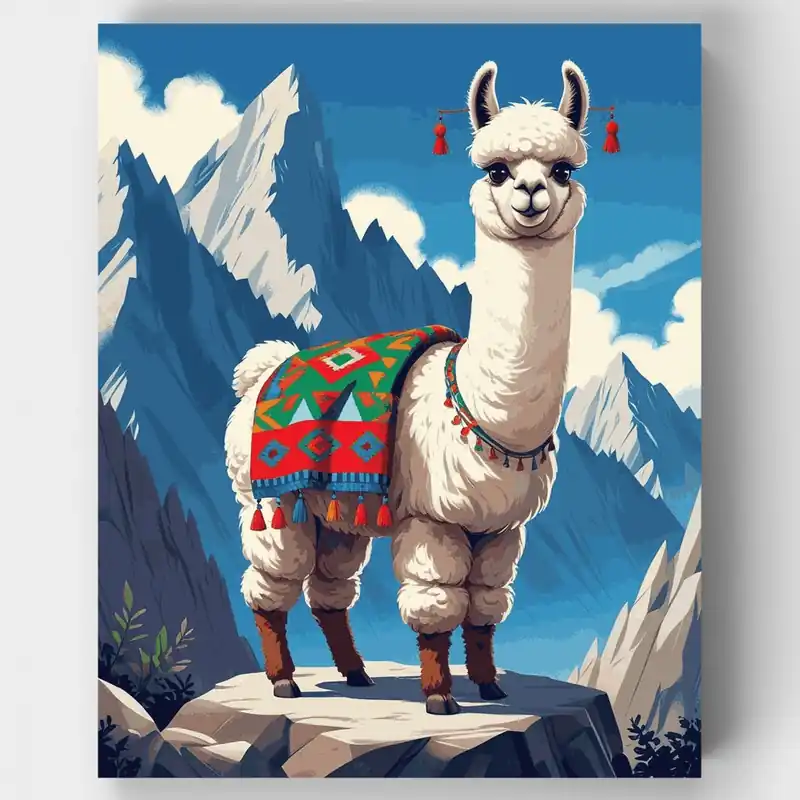 Alpaca en los Andes - Kit de pintar por números - Lienzo Enrollado / 24 Colores Nueva Colección