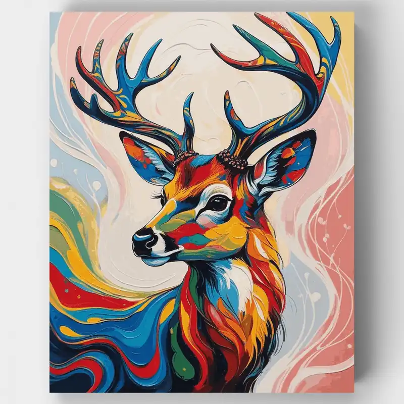 Ciervo Abstracto Vibrante con Colores Arremolinados - Kit de pintar por números - Lienzo Enrollado / 24 Colores Liquidación