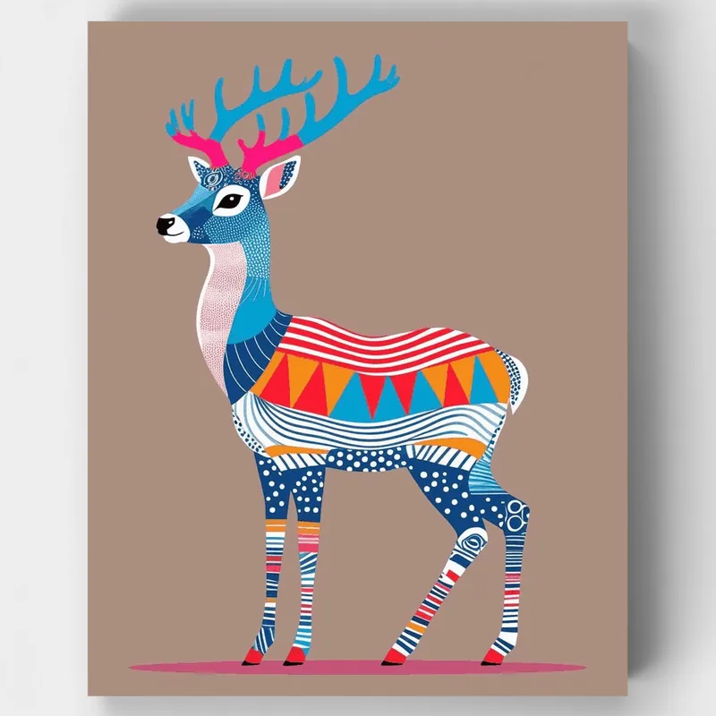 Envío Exprés Reno con Patrones Coloridos - Kit de pintar por números - Lienzo Enrollado / 24 Colores