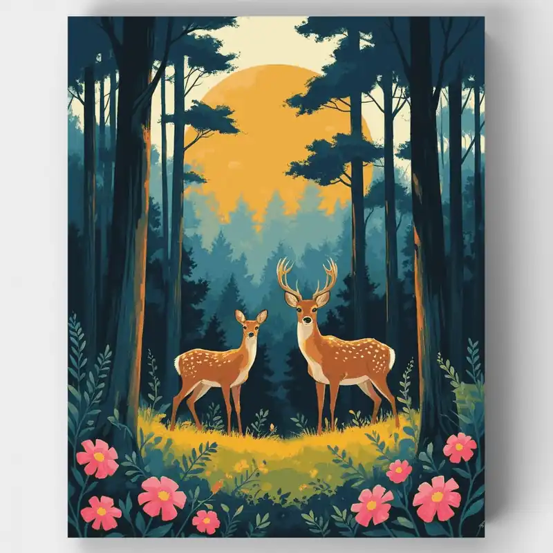 Comprar En Línea Ciervo del Bosque al Atardecer - Kit de pintar por números - Lienzo Enrollado / 24 Colores