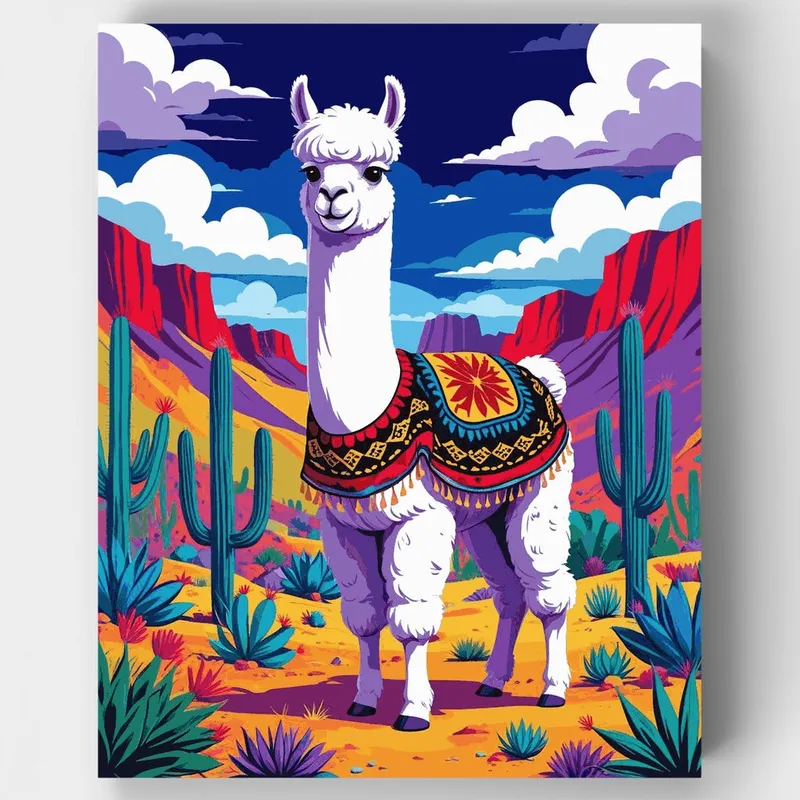 Certificado Alpaca Vibrante en Paisaje Andino - Kit de pintar por números - Lienzo Enrollado / 24 Colores