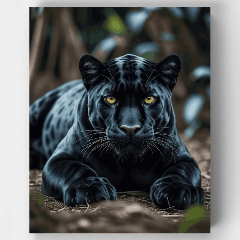 Retrato Majestuoso de Pantera Negra - Kit de pintar por números - Lienzo Enrollado / 24 Colores Mayoreo