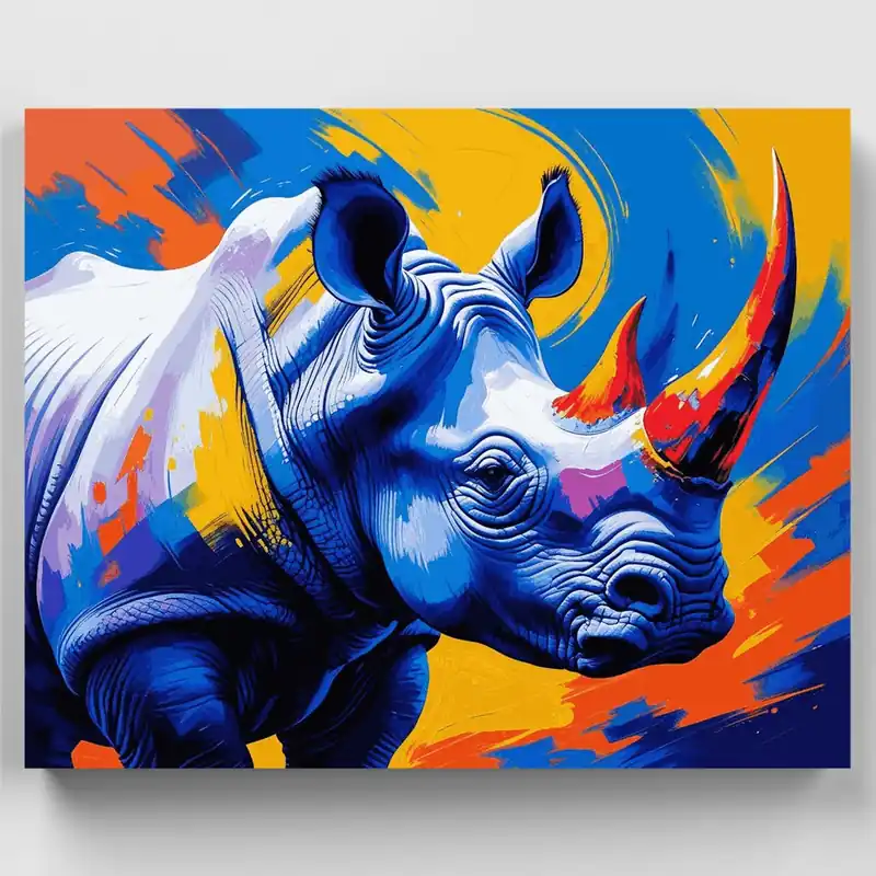 Kit de Pintar por Números Rinoceronte Azul Vibrante - Lienzo Enrollado / 24 Colores Precio Económico
