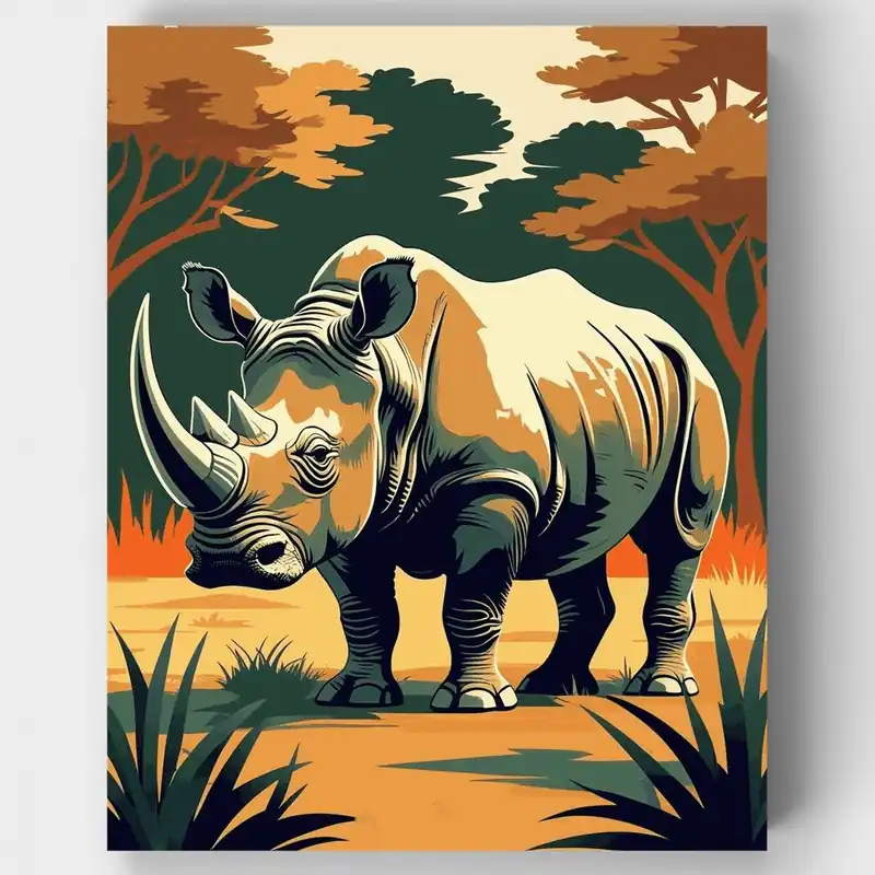 Rinoceronte en la Sabana - Kit de pintar por números - Lienzo Enrollado / 24 Colores Precio De Fábrica