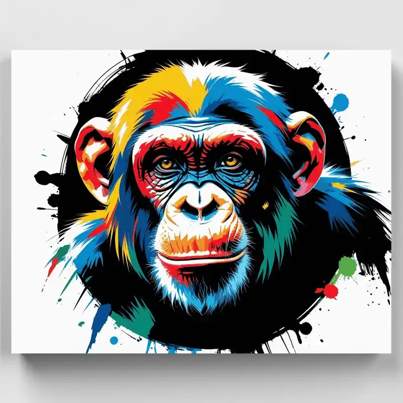 Favorito De Clientes Chimpancé Vibrante con Arte de Pinceladas Audaces - Kit de Pintar por Números - Lienzo Enrollado / 24 Colores