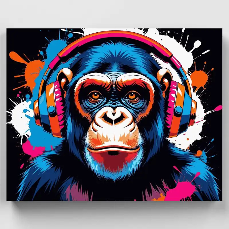 Chimpancé con Auriculares - Kit de pintar por números - Lienzo Enrollado / 24 Colores Descuento