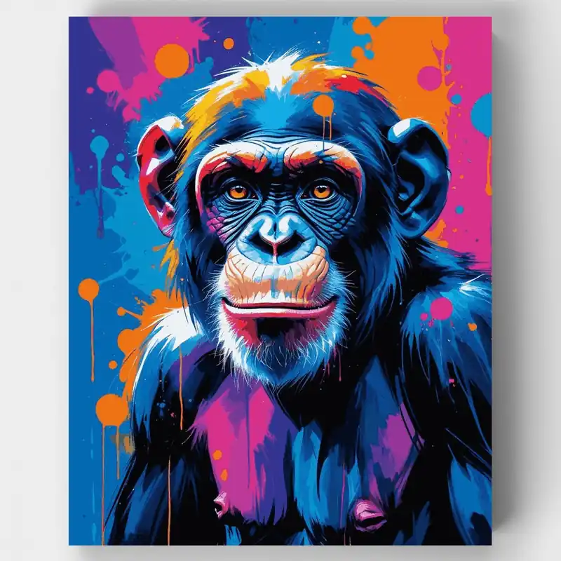 Disponible Ahora Retrato Colorido de Chimpancé Pop Art - Kit de pintar por números - Lienzo Enrollado / 24 Colores