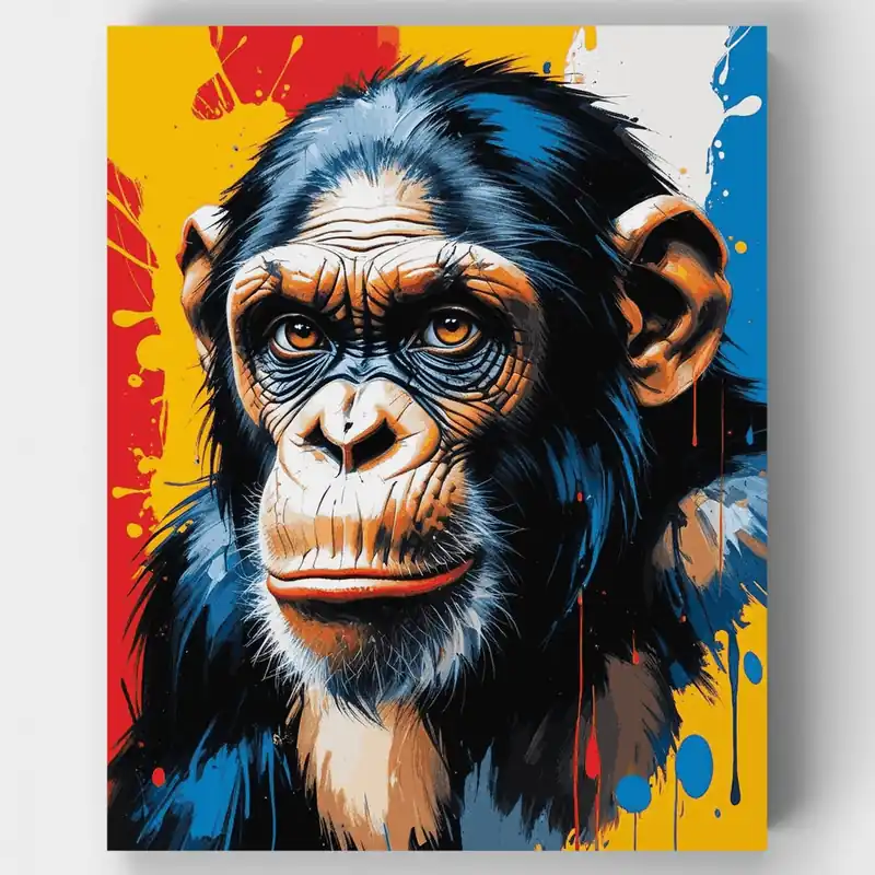 Exclusivo Kit de Pintar por Números Chimpancé Pop Art Vibrante - Lienzo Enrollado / 24 Colores
