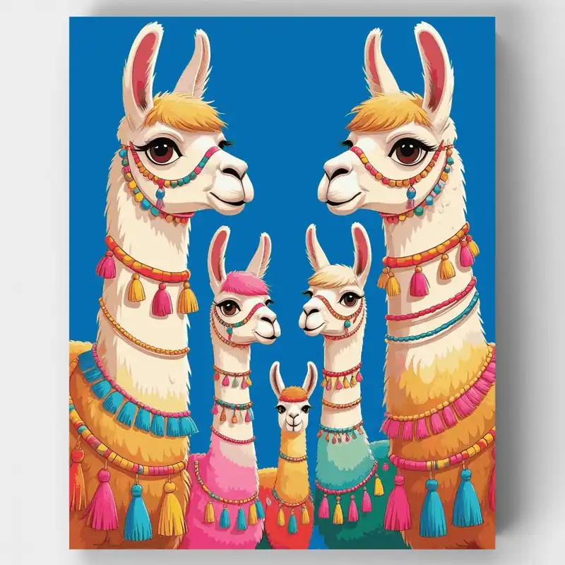 Adorable Familia de Llamas - Kit de Pintar por Números - Lienzo Enrollado / 24 Colores Precio De Oferta