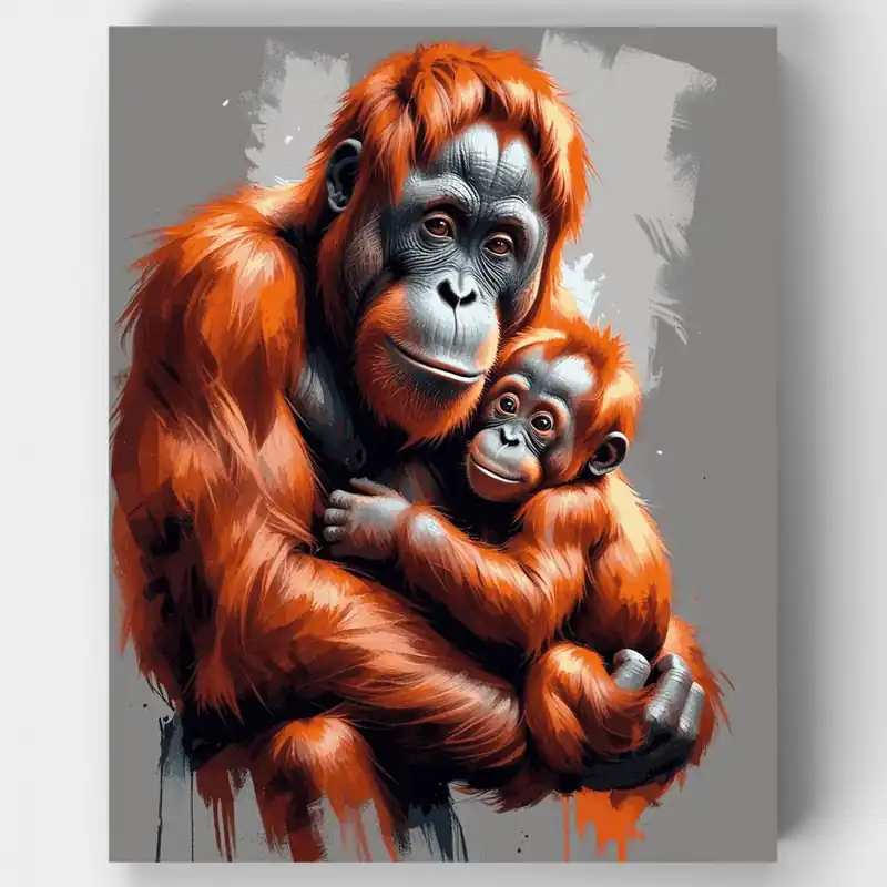 Venta Final Orangután Madre y Bebé - Kit de pintar por números - Lienzo Enrollado / 24 Colores