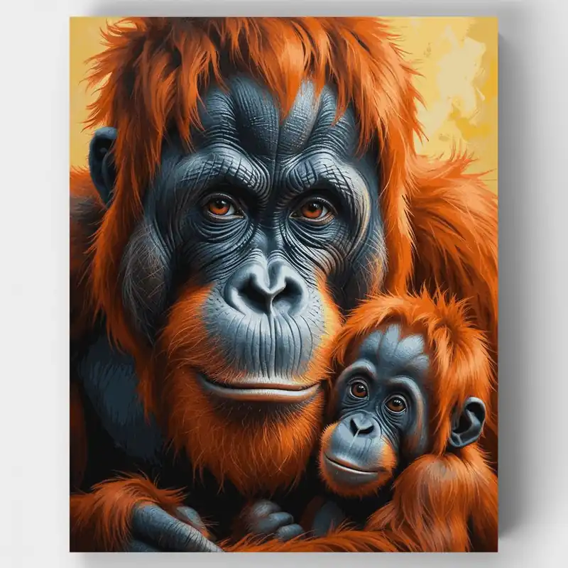 Retrato Majestuoso de Familia de Orangutanes - Kit de Pintar por Números - Lienzo Enrollado / 24 Colores A Buen Precio