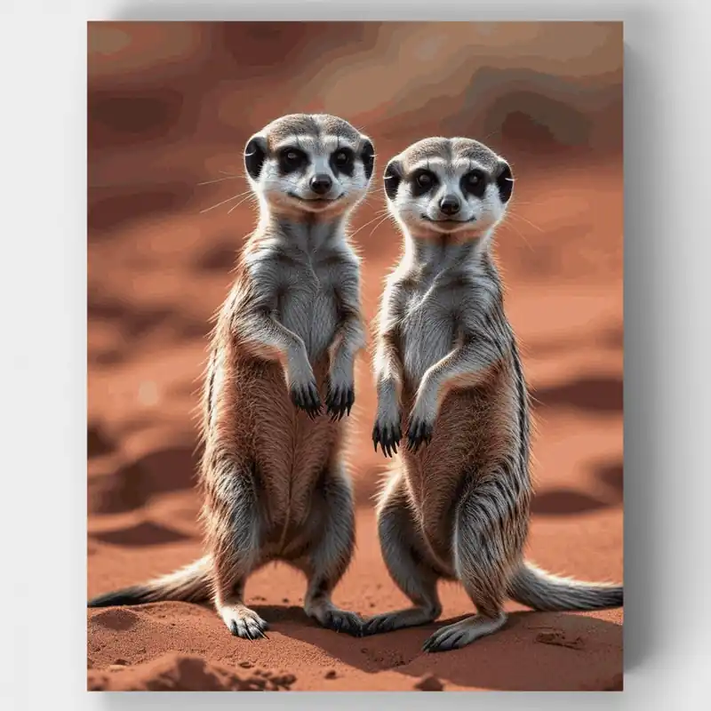 Económico Dúo de Suricatas Montando Guardia - Kit de pintar por números - Lienzo Enrollado / 24 Colores