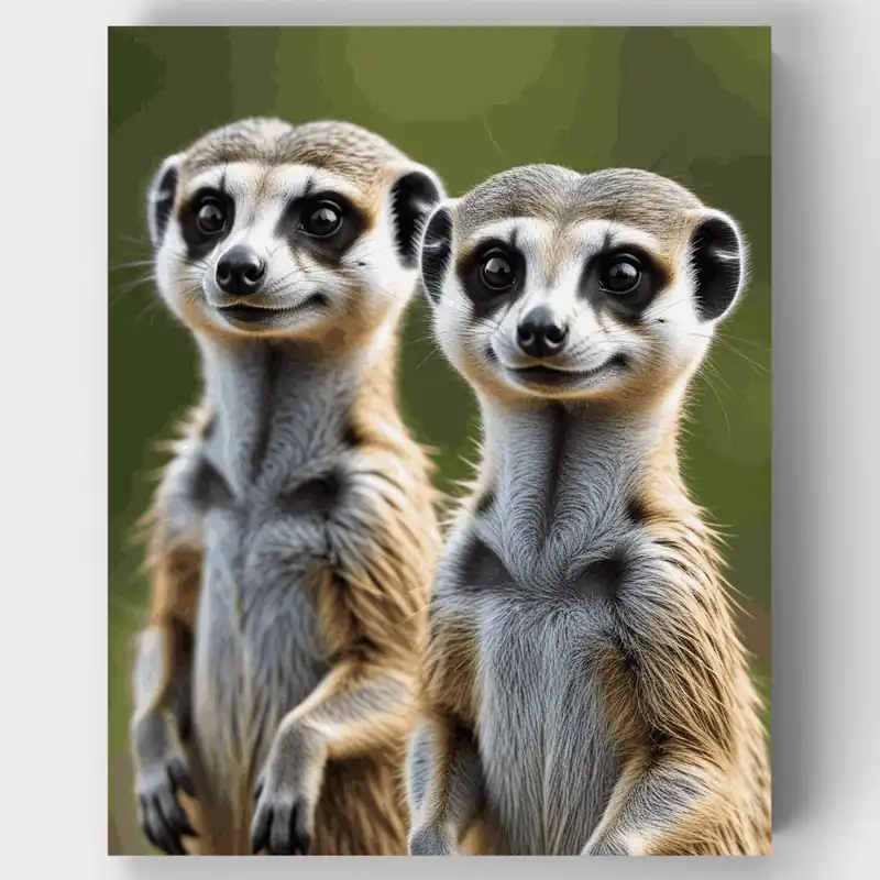 Hecho A Mano Retrato de Adorable Pareja de Suricatas - Kit de pintar por números - Lienzo Enrollado / 24 Colores