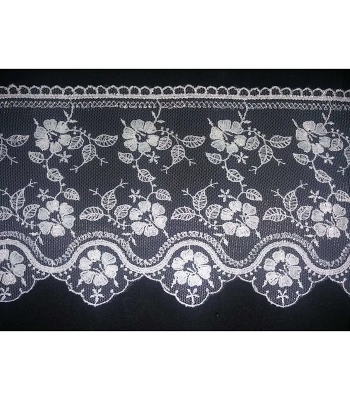 De Moda Tul Bordado - Ancho 12,5 cm - Pieza 8 metros - 4 colores - Blanco