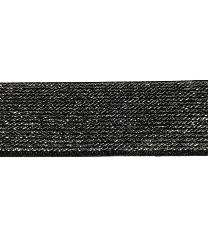 Goma Elástica con Lame 30 mm - Negro/Plata (Rollo 25m) Solo Hoy