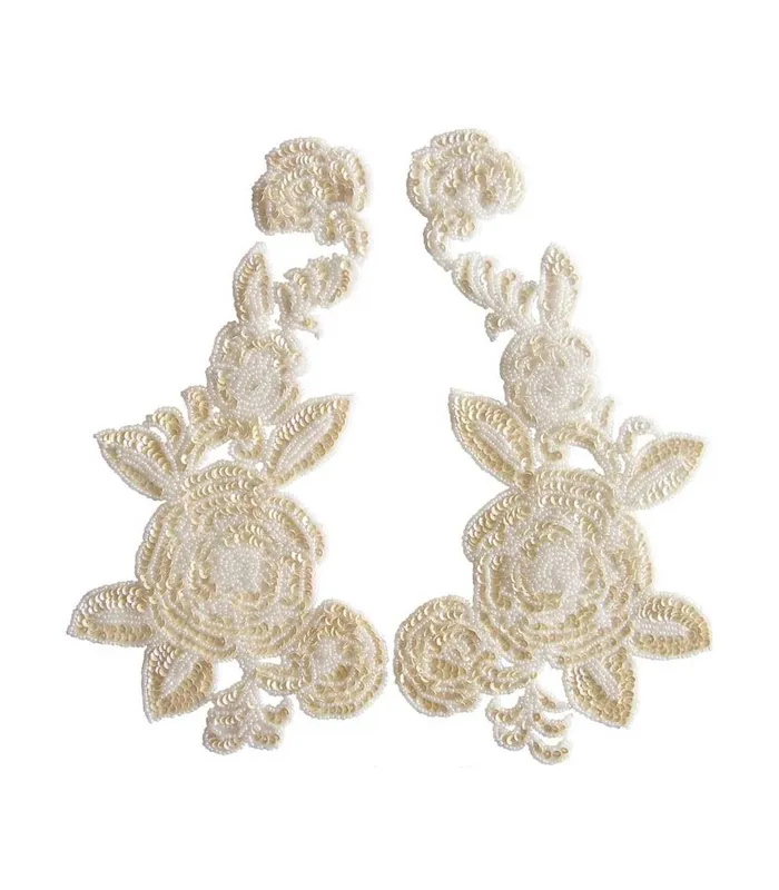 Aplicación de lentejuela - 27 x 14 cm - Color Blanco (2 unidades) - Blanco anacarado Envío Gratis