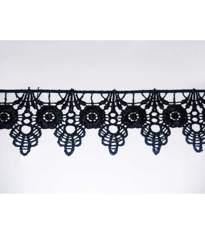 Puntilla de Guipur - Ancho 4cm - 3 Colores - Pieza de 8 metros - Negro Certificado