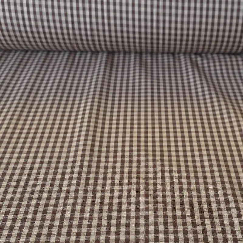 Tela Beige de Cuadros Vichy Pequeño Marrón Chocolate 100% Algodón (ancho 1,40M) Barato