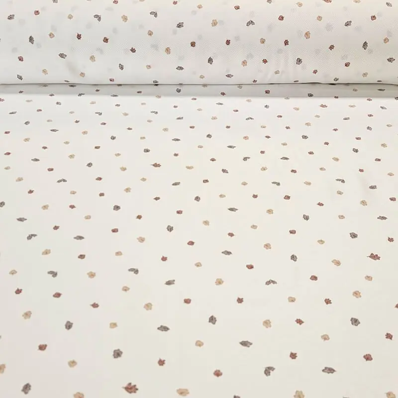 Tela de Sarga Blanco Roto Hojas Otoñales (ancho 1,50M) Liquidación