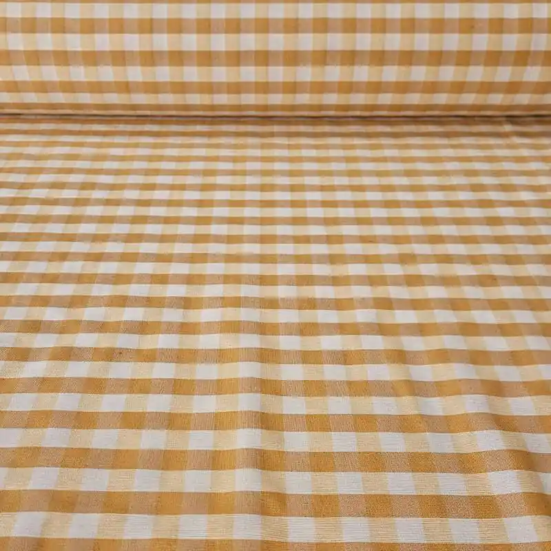 Tela de Lona Cruda Tejida Vichy Mostaza y Ocre Medio (ancho 2,80M) Edición Limitada