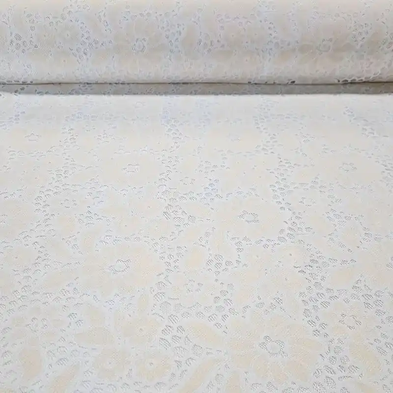 Ordena Ya Tela de Tul Blanca con Flor en Jacquard Beige (ancho 1,47M)
