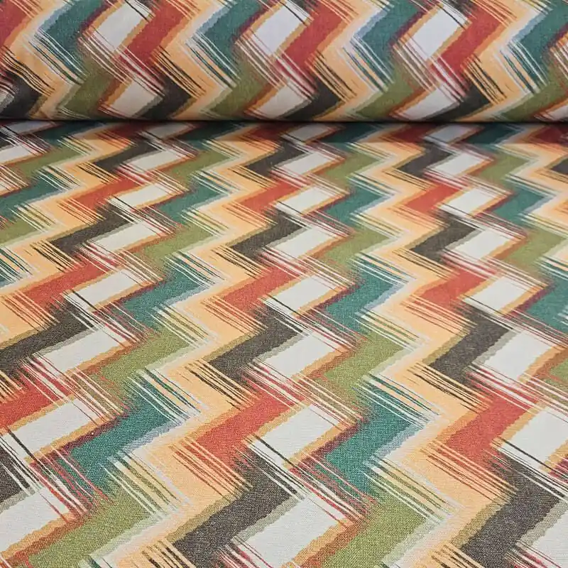 Moderno Tela de Loneta Estampada Half Panamá Cruda ZigZag Verde (ancho 2,80M)