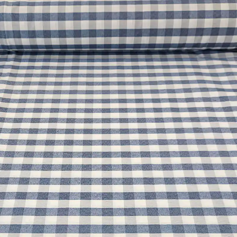 Tela de Lona Cruda Tejida Vichy Azul Tejano y Gris Medio (ancho 2,80M) Artesanal